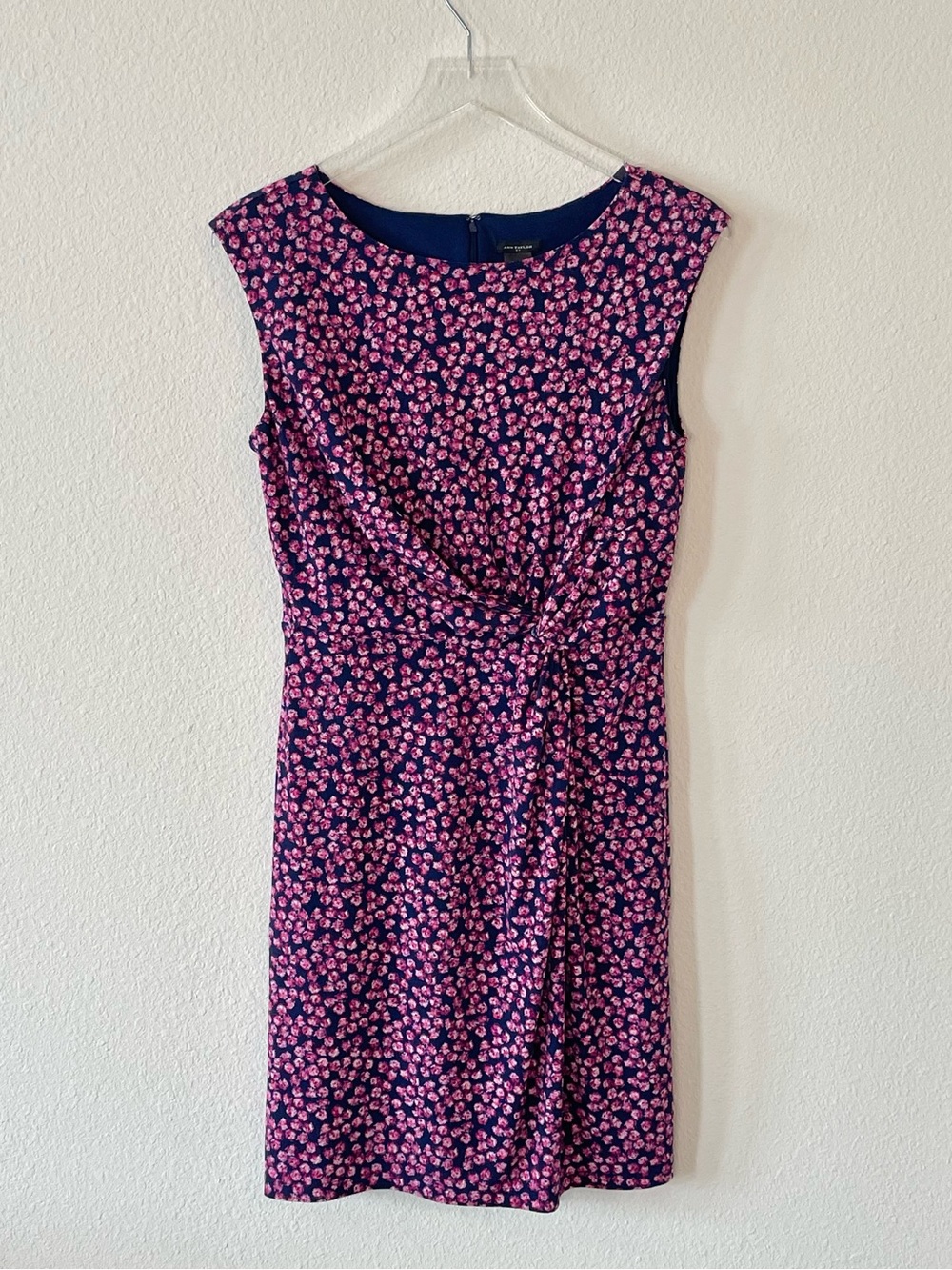 Ann Taylor Sleeveless Pink Floral Twist-Front Sheath Dress